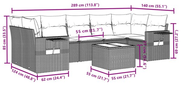 8 részes szürke polyrattan kerti ülőgarnitúra párnákkal