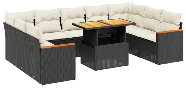 10 részes fekete polyrattan kerti ülőgarnitúra párnákkal