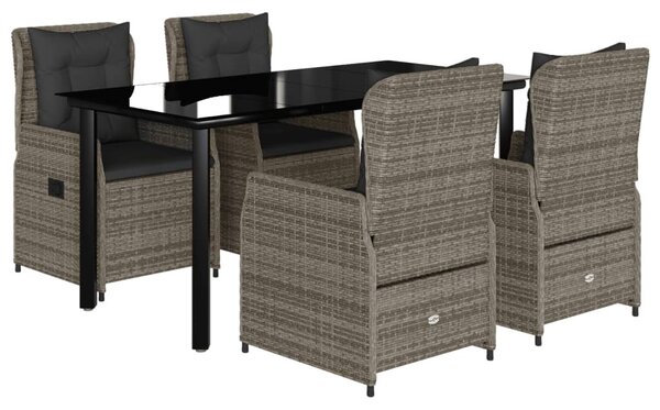 5 részes szürke polyrattan kerti étkezőgarnitúra párnával