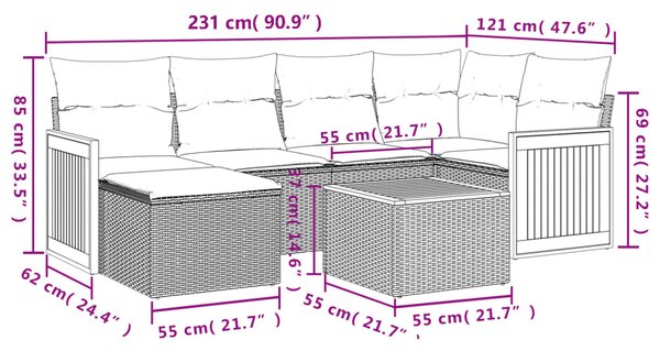 7 részes bézs polyrattan kerti ülőgarnitúra párnákkal
