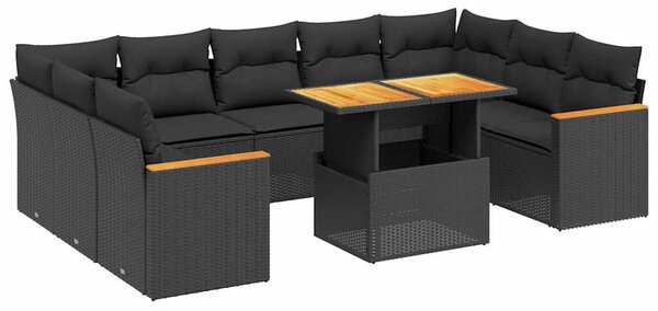 11 részes fekete polyrattan kerti ülőgarnitúra párnákkal