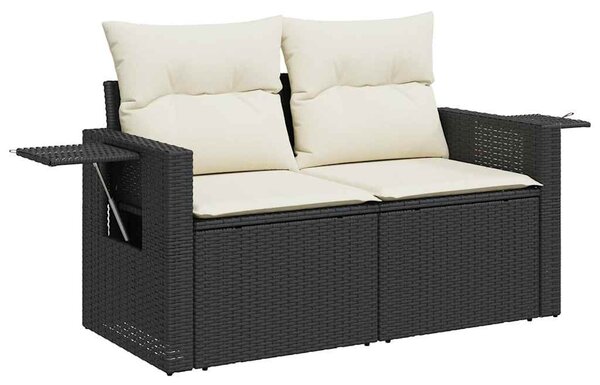 9 részes fekete polyrattan kerti ülőgarnitúra párnákkal
