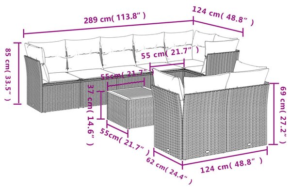 9 részes bézs polyrattan kerti ülőgarnitúra párnákkal