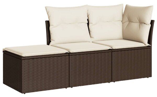 3 részes barna polyrattan kerti ülőgarnitúra párnával