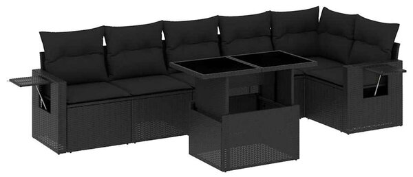7 részes fekete polyrattan kerti ülőgarnitúra párnával