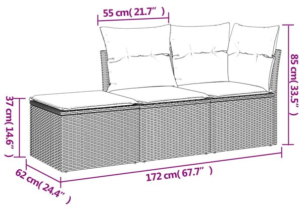 3 részes barna polyrattan kerti ülőgarnitúra párnával