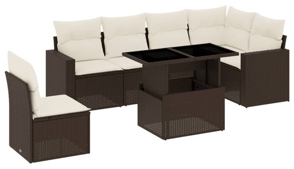 7 részes barna polyrattan kerti ülőgarnitúra párnákkal