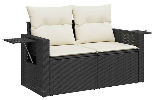 7 részes fekete polyrattan kerti ülőgarnitúra párnával