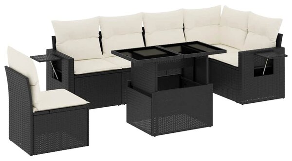 7 részes fekete polyrattan kerti ülőgarnitúra párnával