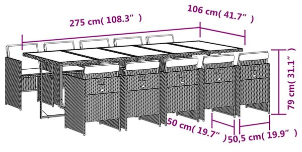 11 részes barna polyrattan kerti ülőgarnitúra párnákkal