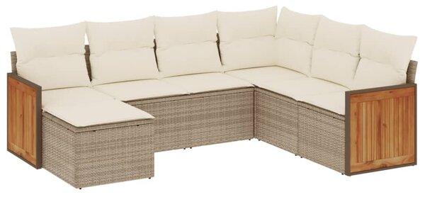 7 részes bézs polyrattan kerti ülőgarnitúra párnákkal