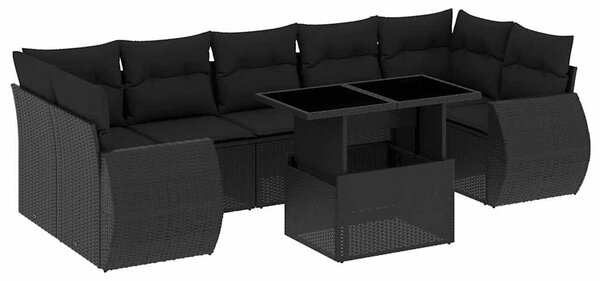 8 részes fekete polyrattan kerti ülőgarnitúra párnákkal