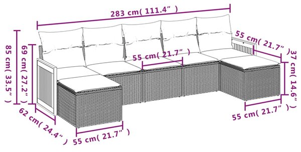 7 részes bézs polyrattan kerti ülőgarnitúra párnákkal