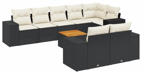 9 részes fekete polyrattan kerti ülőgarnitúra párnákkal