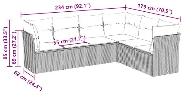 6 részes fekete polyrattan kerti ülőgarnitúra párnákkal
