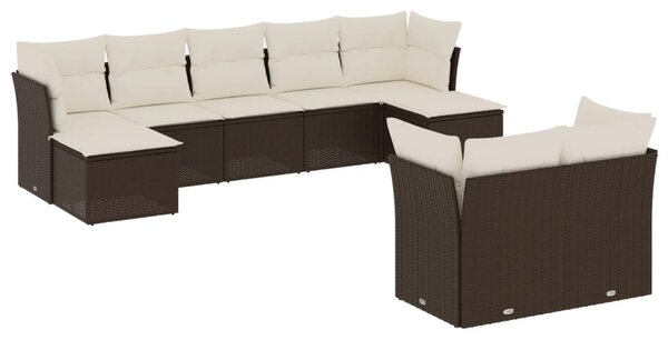 9 részes barna polyrattan kerti ülőgarnitúra párnákkal