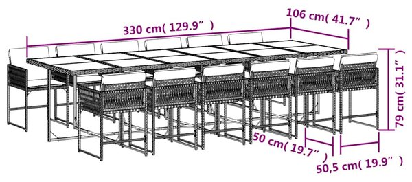 13 részes barna polyrattan kerti ülőgarnitúra párnákkal
