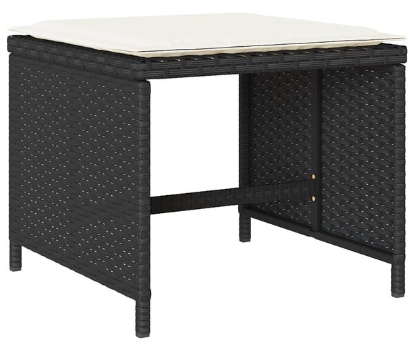 11 részes fekete polyrattan kerti étkezőgarnitúra párnákkal