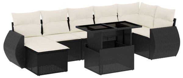 8 részes fekete polyrattan kerti ülőgarnitúra párnákkal