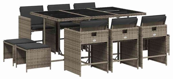 11 részes szürke polyrattan kerti ülőgarnitúra párnákkal