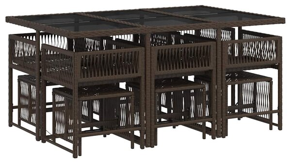 11 részes barna polyrattan kerti ülőgarnitúra párnákkal