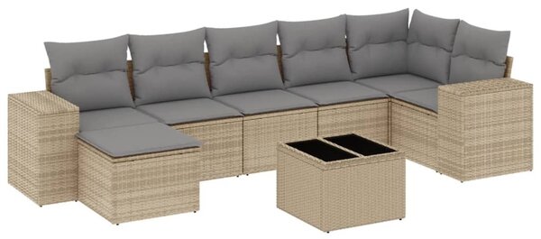 8 részes bézs polyrattan kerti ülőgarnitúra párnával