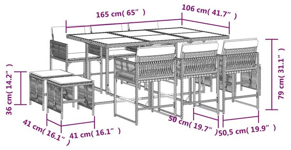 11 részes barna polyrattan kerti ülőgarnitúra párnákkal