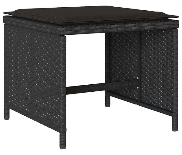 15 részes fekete polyrattan kerti étkezőgarnitúra párnákkal