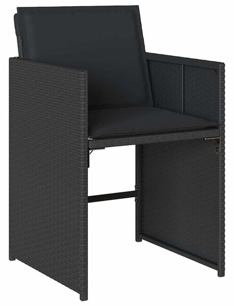 9 részes fekete polyrattan kerti étkezőgarnitúra párnákkal