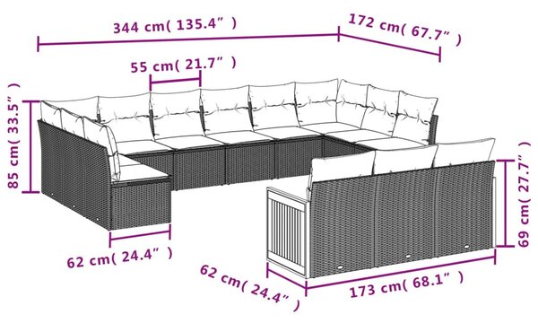 13 részes szürke polyrattan kerti ülőgarnitúra párnákkal