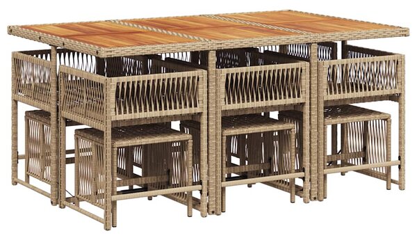 11 részes bézs polyrattan kerti étkezőgarnitúra párnákkal