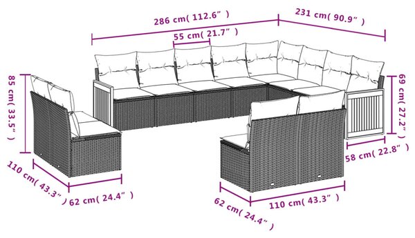 12 részes bézs polyrattan kerti ülőgarnitúra párnákkal