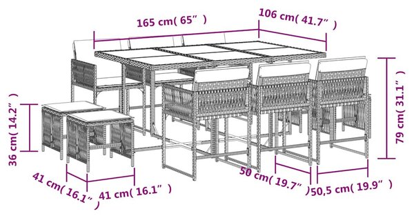 11 részes szürke polyrattan kerti ülőgarnitúra párnákkal