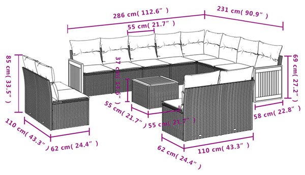 13 részes bézs polyrattan kerti ülőgarnitúra párnákkal