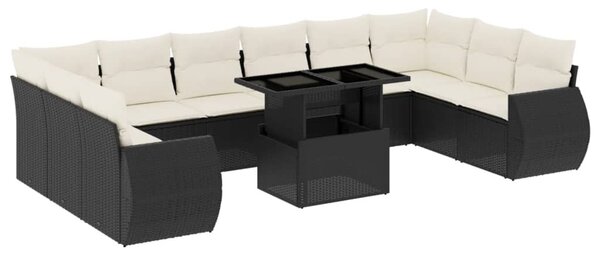 11 részes fekete polyrattan kerti ülőgarnitúra párnákkal