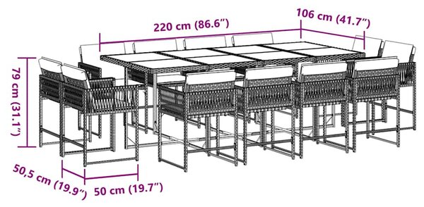13 részes szürke polyrattan kerti ülőgarnitúra párnákkal