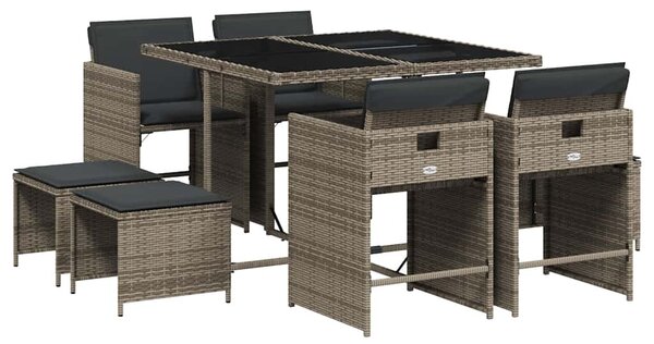 9 részes szürke polyrattan kerti étkezőgarnitúra párnával