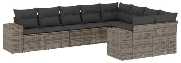 9 részes szürke polyrattan kerti ülőgarnitúra párnákkal