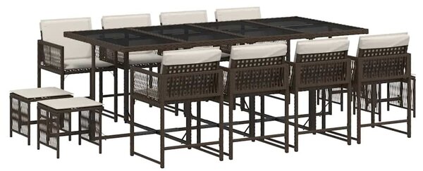 13 részes barna polyrattan kerti ülőgarnitúra párnákkal