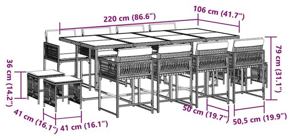 13 részes bézs polyrattan kerti étkezőgarnitúra párnákkal