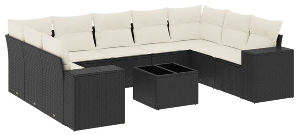 10 részes fekete polyrattan kerti ülőgarnitúra párnákkal