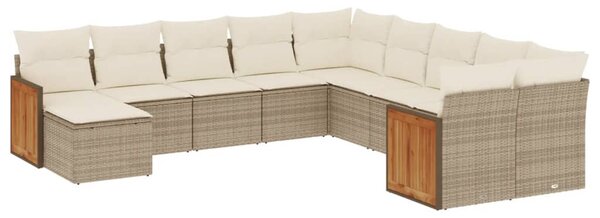 11 részes bézs polyrattan kerti ülőgarnitúra párnákkal