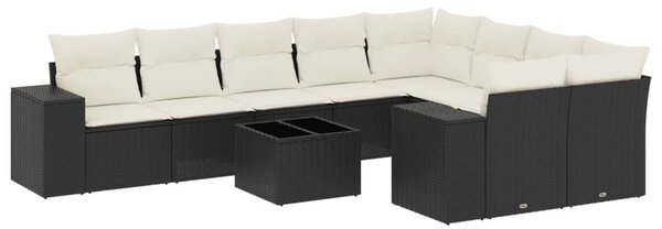 10 részes fekete polyrattan kerti ülőgarnitúra párnákkal