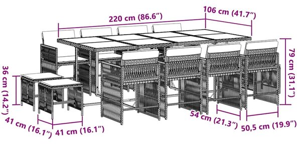 13 részes fekete polyrattan kerti ülőgarnitúra párnákkal