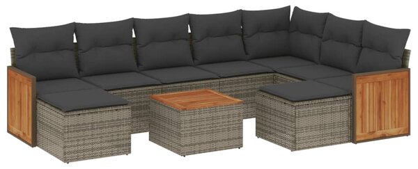 10 részes szürke polyrattan kerti ülőgarnitúra párnákkal