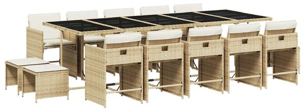 15 részes bézs polyrattan kerti étkezőgarnitúra párnákkal