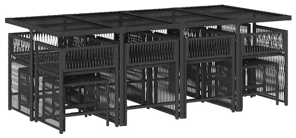 13 részes fekete polyrattan kerti ülőgarnitúra párnákkal
