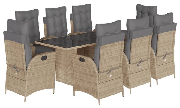 9 részes vegyes bézs polyrattan kerti étkezőgarnitúra párnákkal