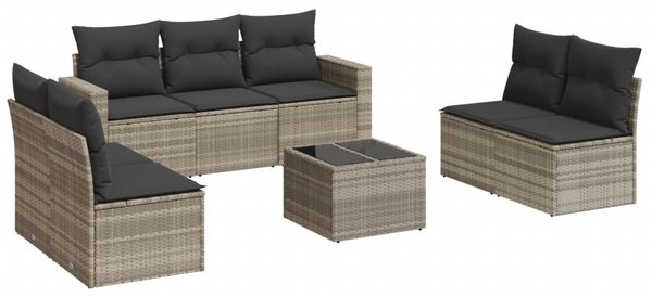 8 részes világosszürke polyrattan kerti ülőgarnitúra párnával
