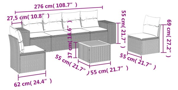 7 részes szürke polyrattan kerti ülőgarnitúra párnákkal